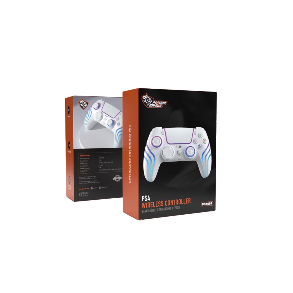 PORODO GAMING PS4 WIRELESS CONTROLLER 6-AXIS GYRO ERGONOMIC DESIGN WHITE PDX628 - Image 2