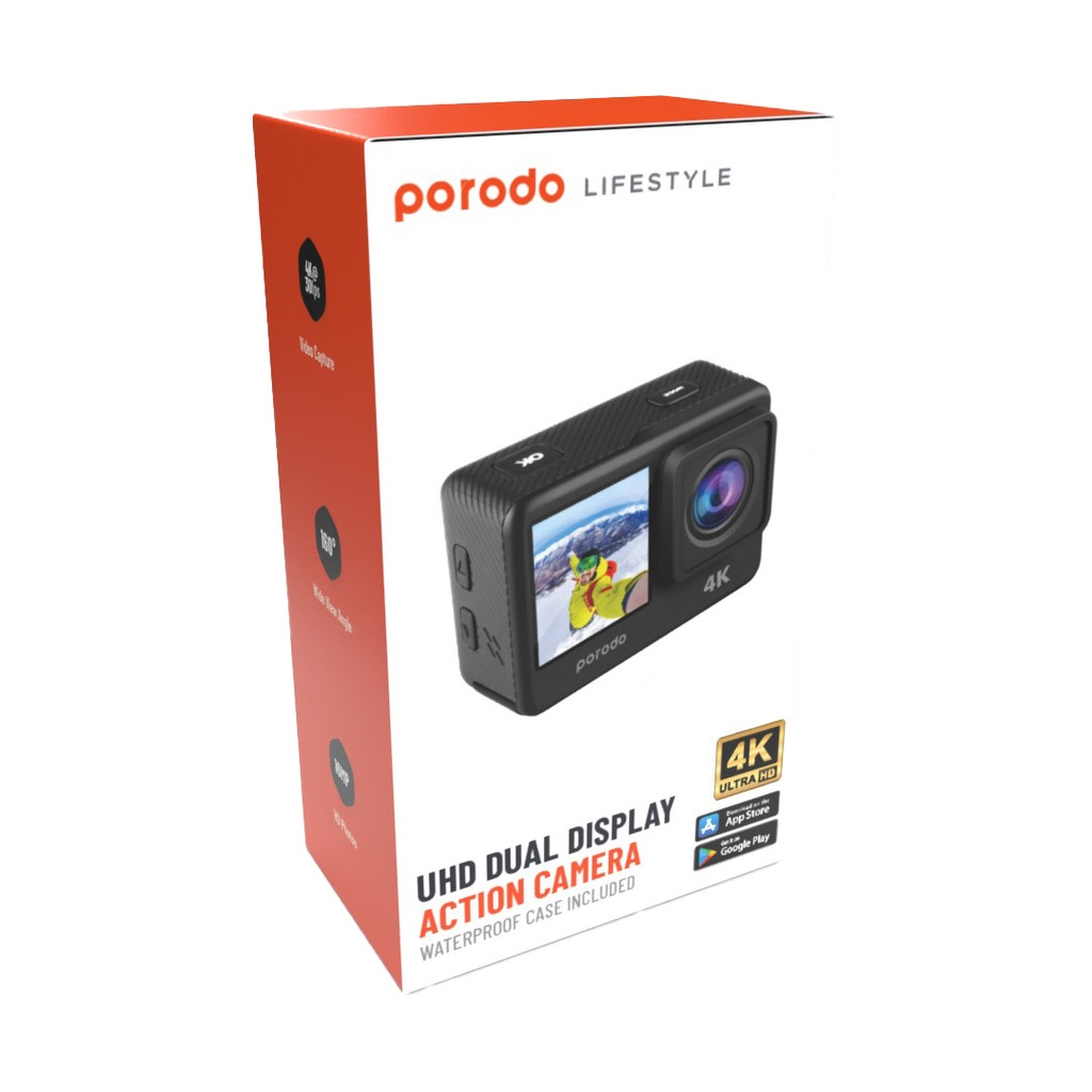 Porodo Lifestyle UHD Dual Display Action Camera - 4K Ultra HD, Black - Image 2