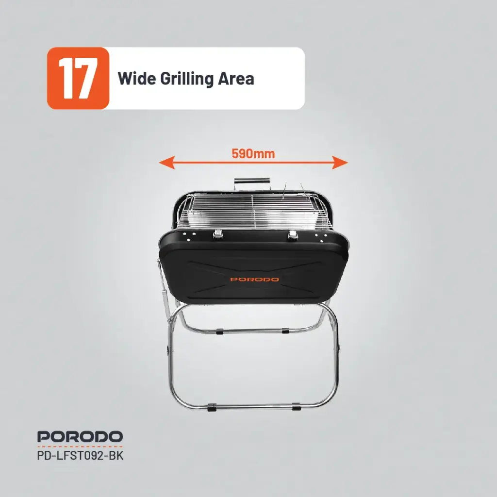 PORODO LIFESTYLE PORTABLE FOLDING SEATED BBQ GRILL BLACK - Image 10