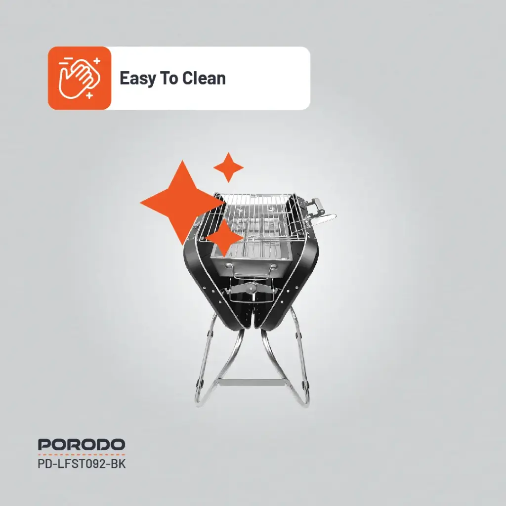 PORODO LIFESTYLE PORTABLE FOLDING SEATED BBQ GRILL BLACK - Image 8