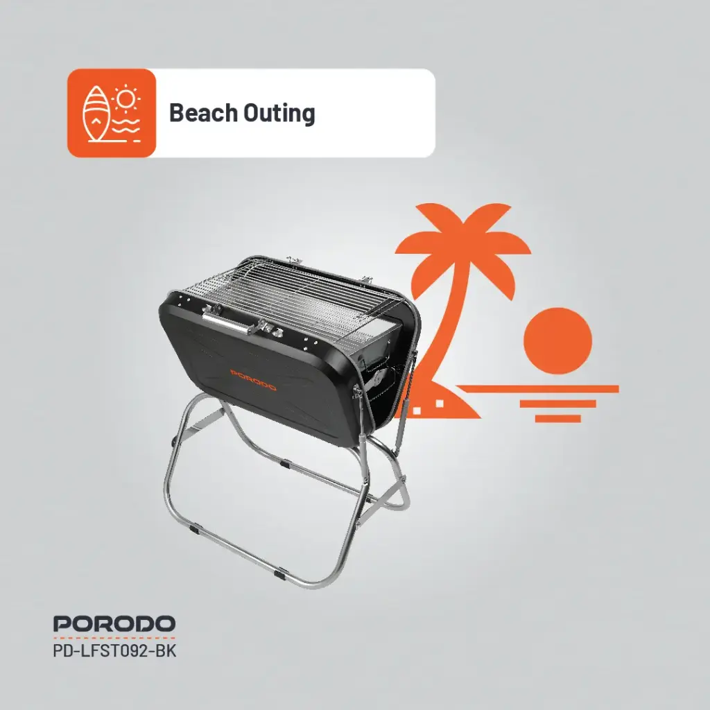 PORODO LIFESTYLE PORTABLE FOLDING SEATED BBQ GRILL BLACK - Image 5