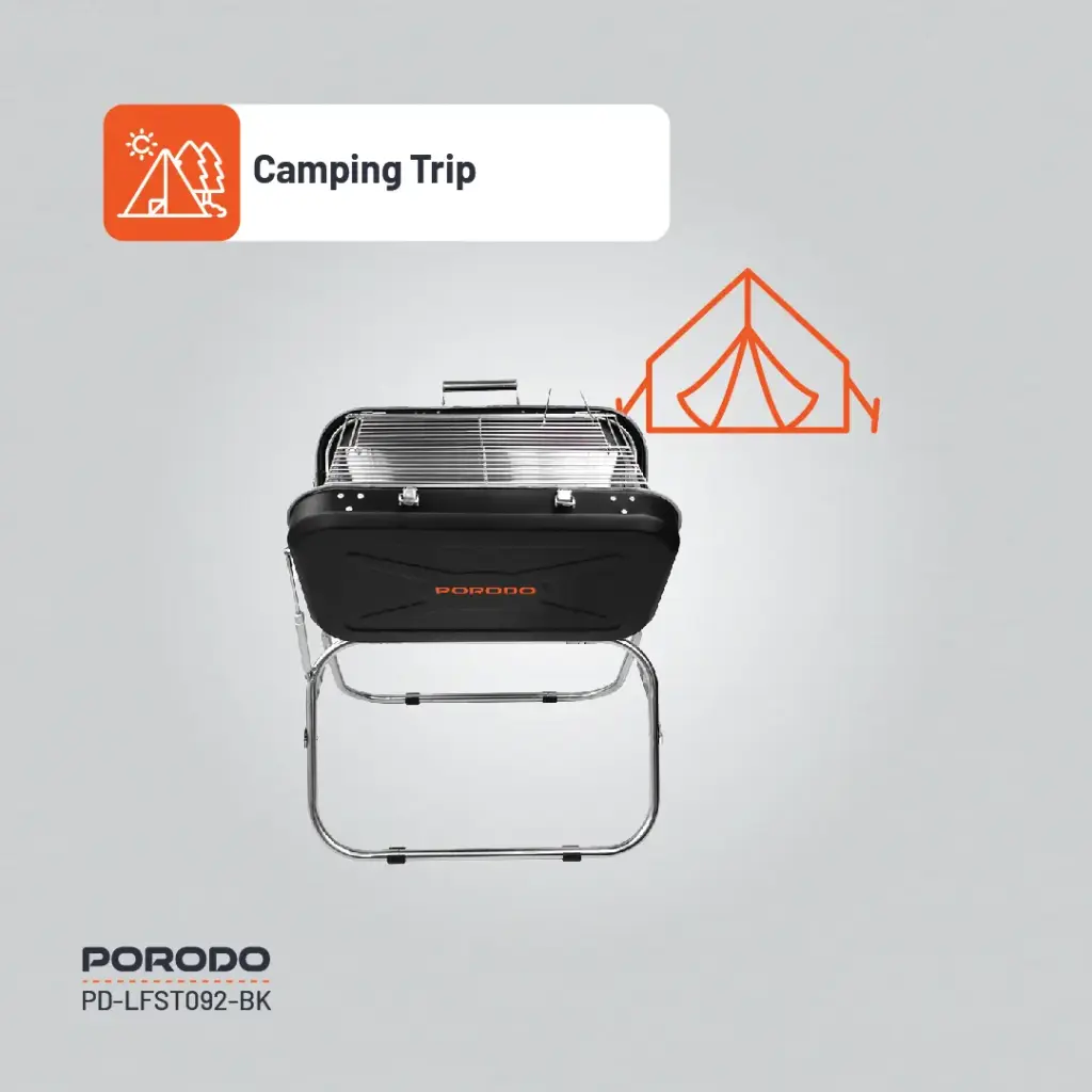 PORODO LIFESTYLE PORTABLE FOLDING SEATED BBQ GRILL BLACK - Image 3