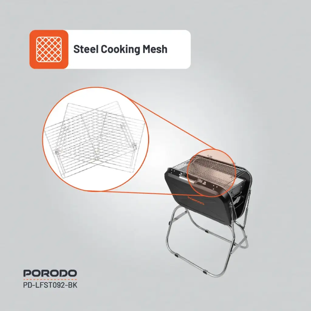 PORODO LIFESTYLE PORTABLE FOLDING SEATED BBQ GRILL BLACK - Image 11