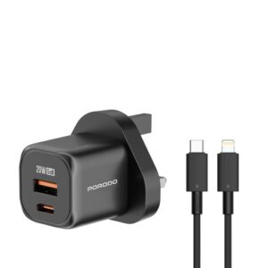 Power up efficiently and in style with the PORODO Dual Port Wall Charger PD 20W