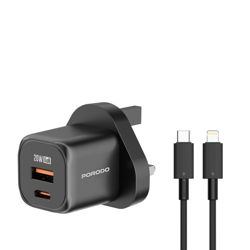 Power up efficiently and in style with the PORODO Dual Port Wall Charger PD 20W
