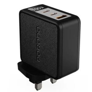 PORODO QUANTUM GAN 100W MULTI PORT CHARGER WITH DIGITAL DISPLAY BLACK PDFWCH095BK
