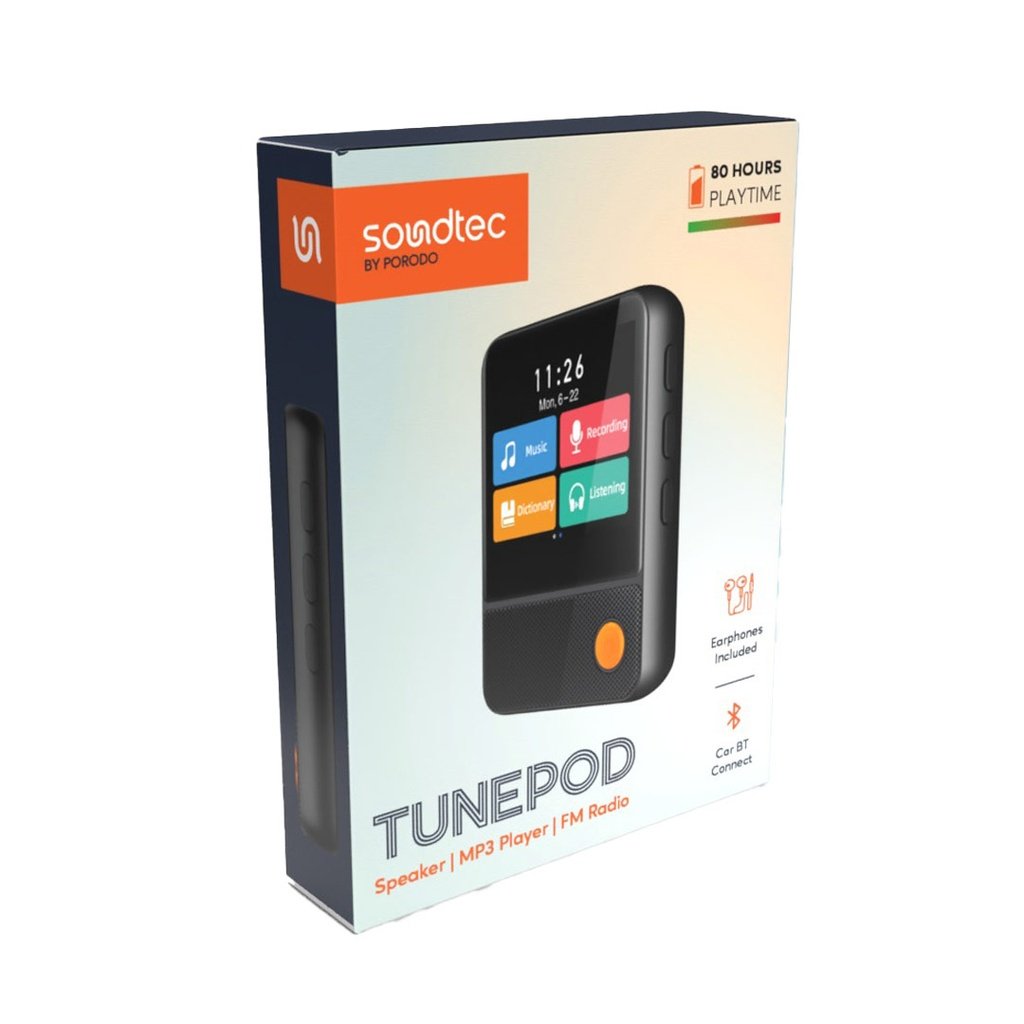 Porodo Soundtec TunePod Speaker - MP3 Player, FM Radio, Black, Portable and Powerful - Image 2