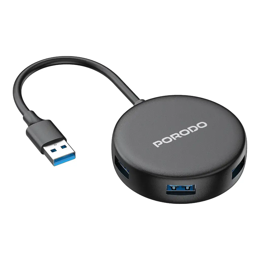 Porodo USB 3.0 Multi-Port Hub with USB-C Power Support – Black PD51CHBBK