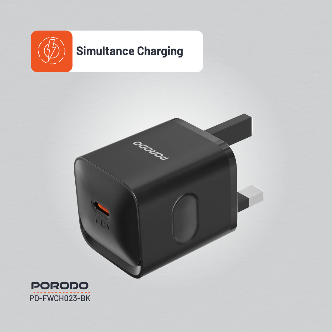PORODO USB C POWER DELIVERY WALL CHARGER 20W BLACK PD-FWC023-BK - Image 6
