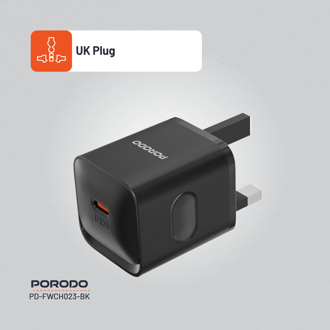 PORODO USB C TO USB C POWER DELIVERY WALL CHARGER 20W 1.2M BLACK PD-FWC023-C-BK - Image 8