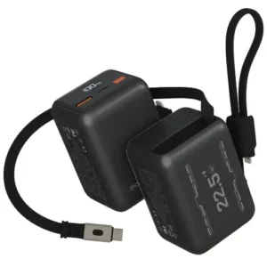 PORODO VOLTRA 10000MAH POWER BANK WITH RETRACTABLE TYPE C CABLE PD20W BLACK PDPBFCH2210BK