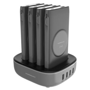 POWEROLOGY 4 IN 1 WIRELESS POWER BANK STATION 10000MAH WITH BUILT CABLE LIGHTNING AND TYPE C 15W PD20W BLACK PPBCHA1041-BK