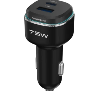 POWEROLOGY 75W DUAL PORT HIGH POWER CAR CHARGER PD45W BLACK-BLUE PCCSR024BKBU