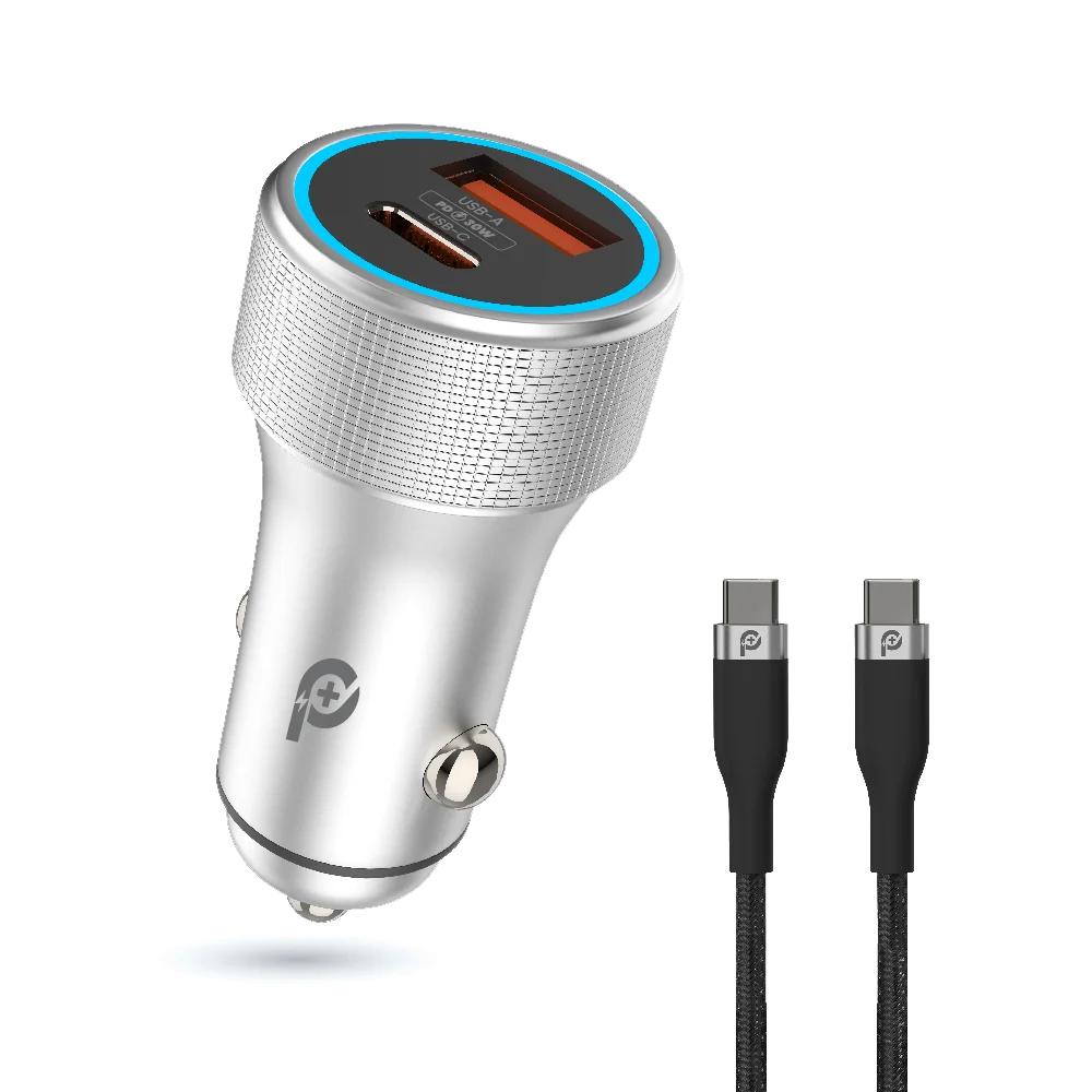 Power up your drive with the POWERO PLUS 48W Power Extreme Dual Port Car Charger, the ideal blend of speed, safety, and sophistication.