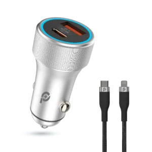 Stay powered on the go with the POWERO PLUS 48W Power Extreme Dual Port Car Charger, your essential companion for efficient and safe in-car charging