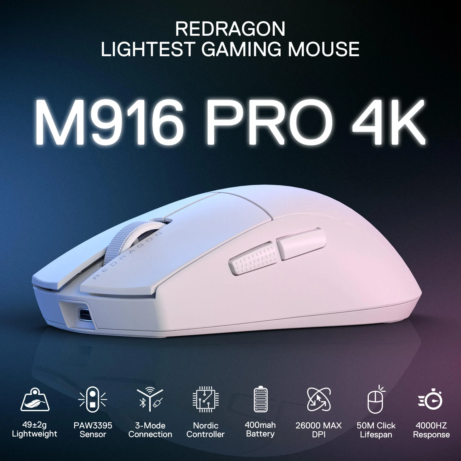 Redragon K1ng Pro M916 Wired Gaming Mouse – Precision, Power, and Style in White - Image 6