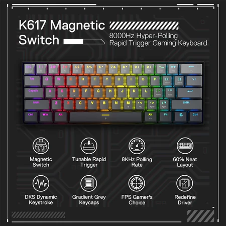 Redragon Fizz RGB Wired 61 Keys Mechanical Keyboard (K617CTB-RGB) - Compact Design with Customizable Lighting - Image 2
