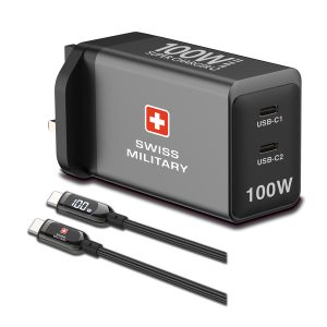 Stay powered up wherever you go with the SWISS MILITARY 100W Travel Adapter GAN II Super Charger