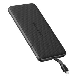RAVPOWER 5000MAH POWER BANK WITH BULIT-IN LIGHTNING CABLE BLACK RP-PB098