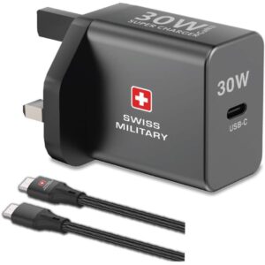 SWISS MILITARY 30W GAN II SUPER CHARGER WITH CABLE 1.5 M GRAY SM-GAN II-30W-1C-GRY