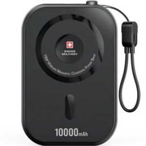 SWISS MILITARY 10000MAH 3 IN 1 WIRELESS MAGNETIC CHARGING PORTABLE POWERBANK BLACK