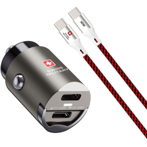 Power up your journeys with the SWISS MILITARY Car Drive 35W Super Fast Charger (Model: SM-CC-35WPD-2C-CABLE).