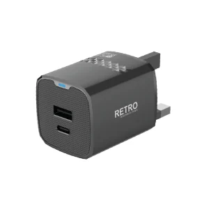 PAWA RETRO 25W PD+QC PORT UK CHARGER BLACK PW-TR225UK-BK