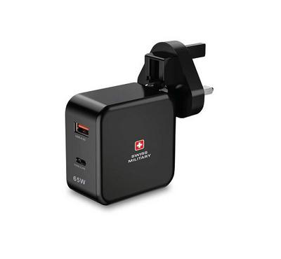 Power your devices with confidence and speed using the SWISS MILITARY 65W PD Power Station QC Charger in classic black