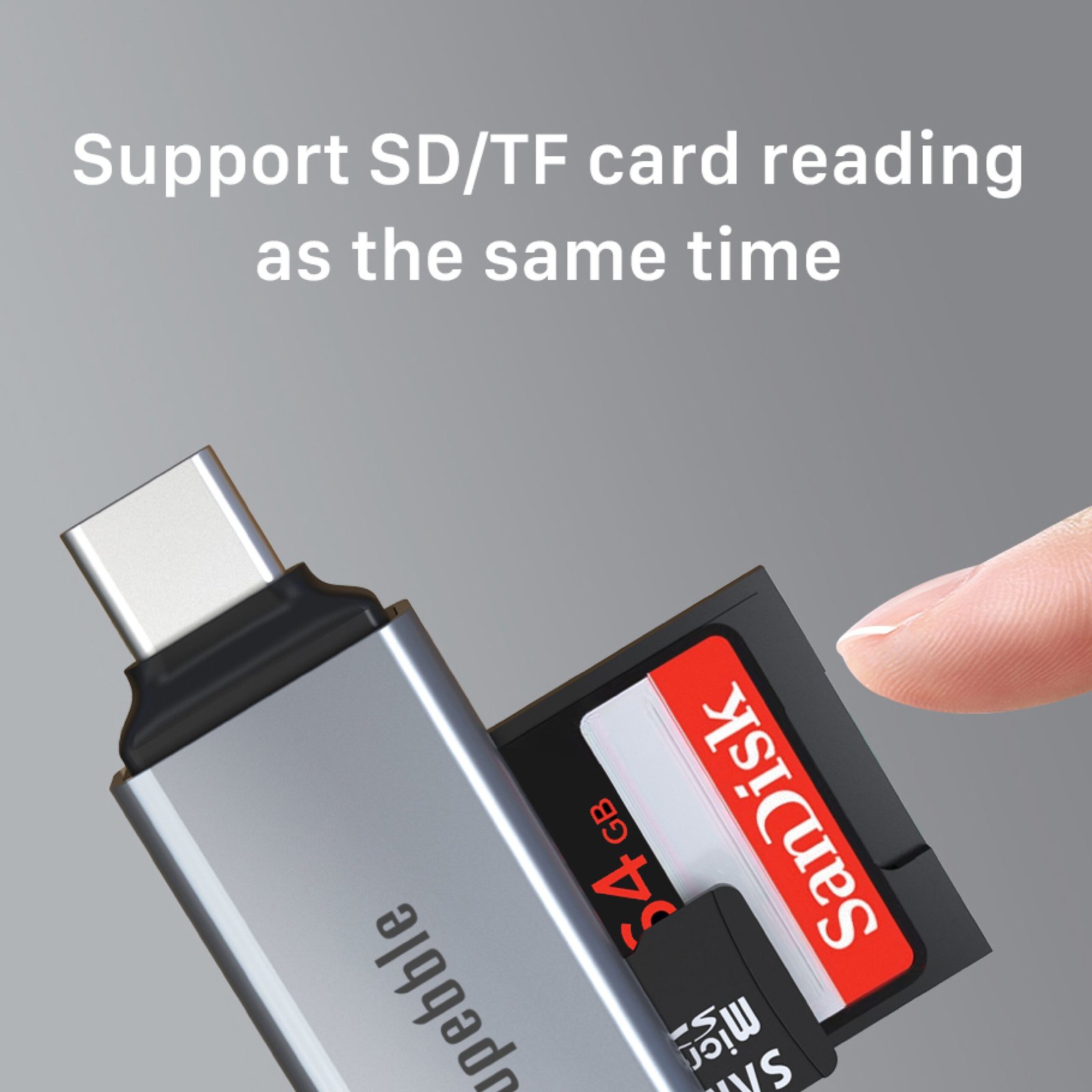BLUPEBBLE USB3.0 A+USB TYPE C CARD READER BP-ACMCD2AG-GY - Image 4