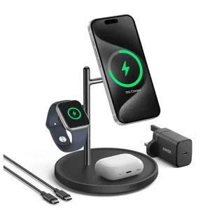 ANKER MAGGO 3 IN 1 STAND WITH CHARGER AND USB C CABLE WIRELESS CHARGING STATION B25M3V11