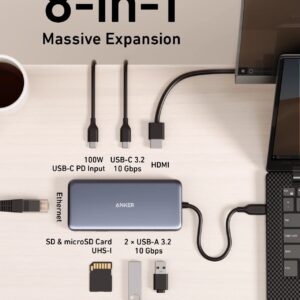 ANKER POWERXPAND 8-IN-1 USB-C PD 10GBPS DATA HUB GRAY