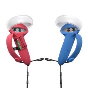 KIWI DESIGN CONTROLLER GRIPS COVER WITH ADJUSTABLE KNUCKLE STRAP AND BATTERY OENING RED AND BLUE