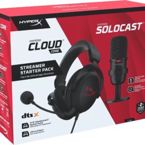HYPERX STREAMER STARTER PACK WITH SOLOCAST WIRED USB CONDENSOR MICROPHONE AND CLOUD CORE WIRED 7.1 SURROUND SOUND GAMING HEADSET