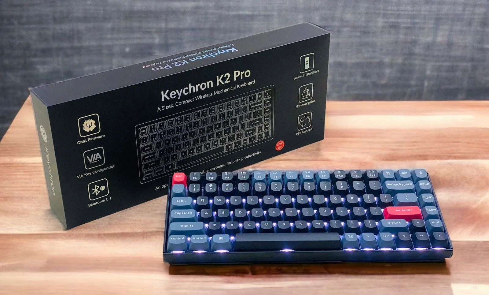 KEYCHRON K2 PRO 84 KEYS KEYCHRON K PRO MECHANICAL KEYBOARD WHITE BACKLIGHT BLUE SWITCHES K2P-G2 - Image 2