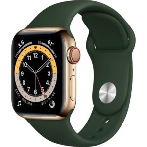 APPLE WATCH SERIES 6, GPS+CELLULAR, 44MM GOLD STAINLESS STEEL CASE WITH CYPRUS GREEN SPORT BAND M07N3