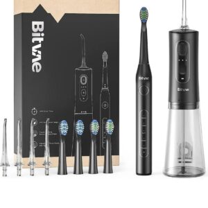BIVATE TOOTHBRUSH + C2 WATER FLOSSER BUNDLE 4 HEADS + 4 NOZZLES BVD2 BLACK