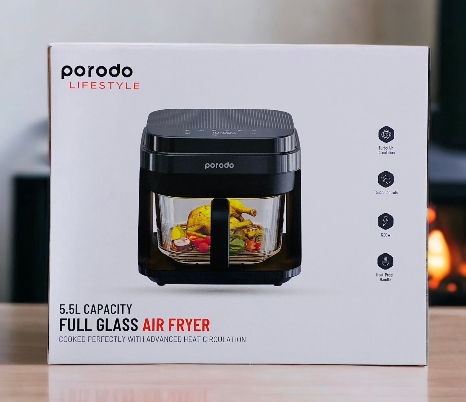 PORODO LIFESYTLE FULL GLASS AIR FRYER 5.5L CAPACITY BLACK PD-LSGAFR-BK - Image 2
