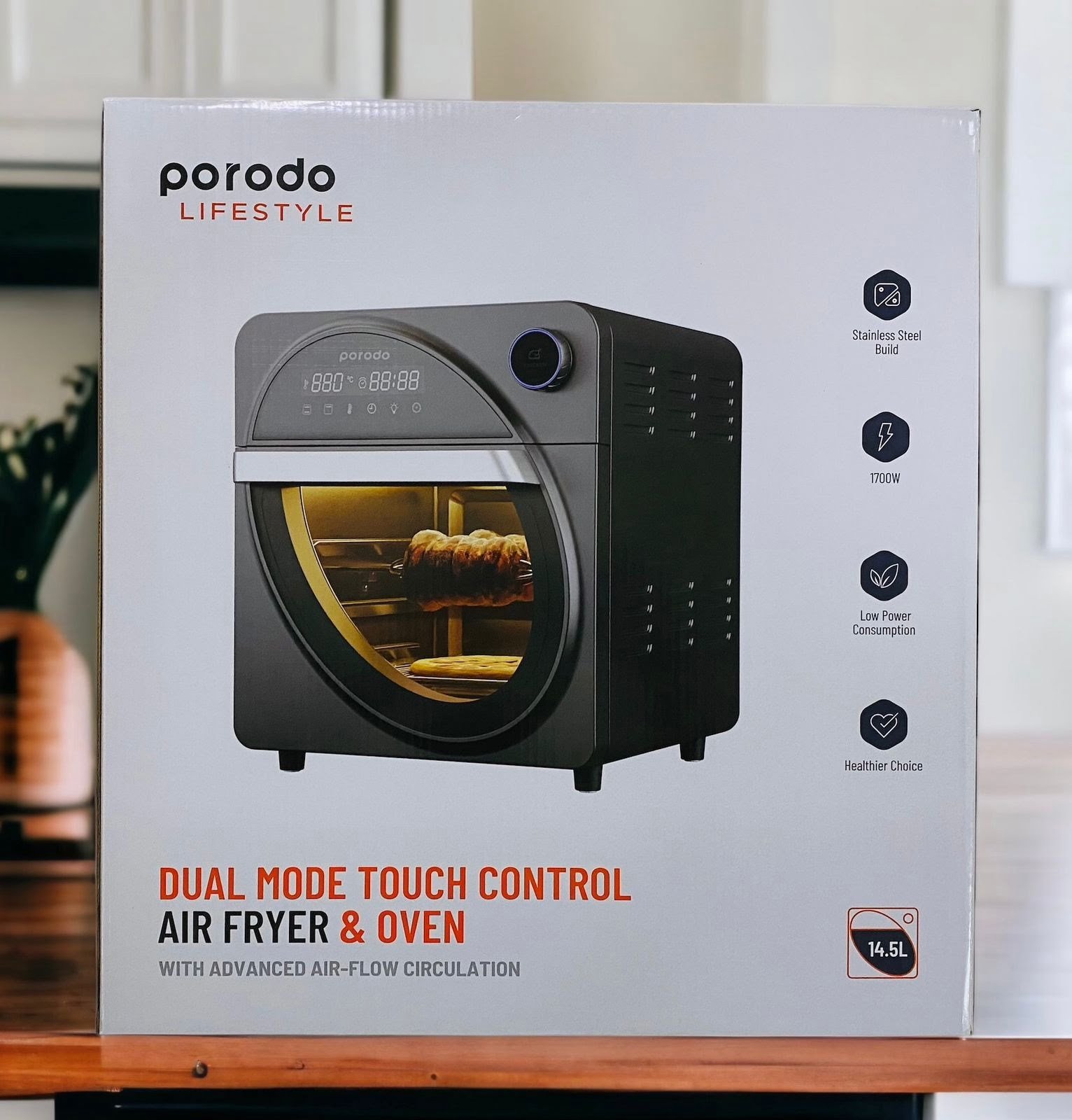 PORODO LIFESYTLE DUAL MODE TOUCH CONTROL AIR FRYER OVEN WITH ADVANCED AIR FLOW CIRCULATION 14.5L -BLACK - Image 2
