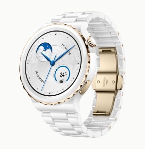 HUAWEI WATCH GT 3 Pro Smartwatch - White Ceramic with Gold Bezel & White Ceramic Strap (FRG-B19)