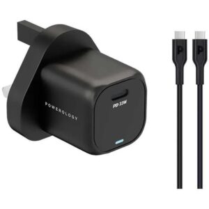 POWEROLOGY GAN PD CHARGER 33W WITH TYPE C TO TYPE C CABLE 1.2M BLACK PWCUQC009-BK