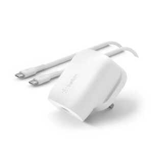 BELKIN BOOST CHARGE 30W USB C TO USB C CABLE WALL CHARGWE WITH PPS WHITE WCA005MY1MWH