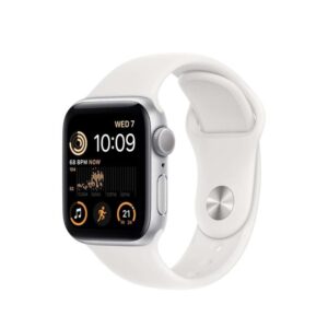APPLE WATCH SE GPS 44MM SILVER ALUMINIUM CASE WITH WHITE SPORT BAND MNK23