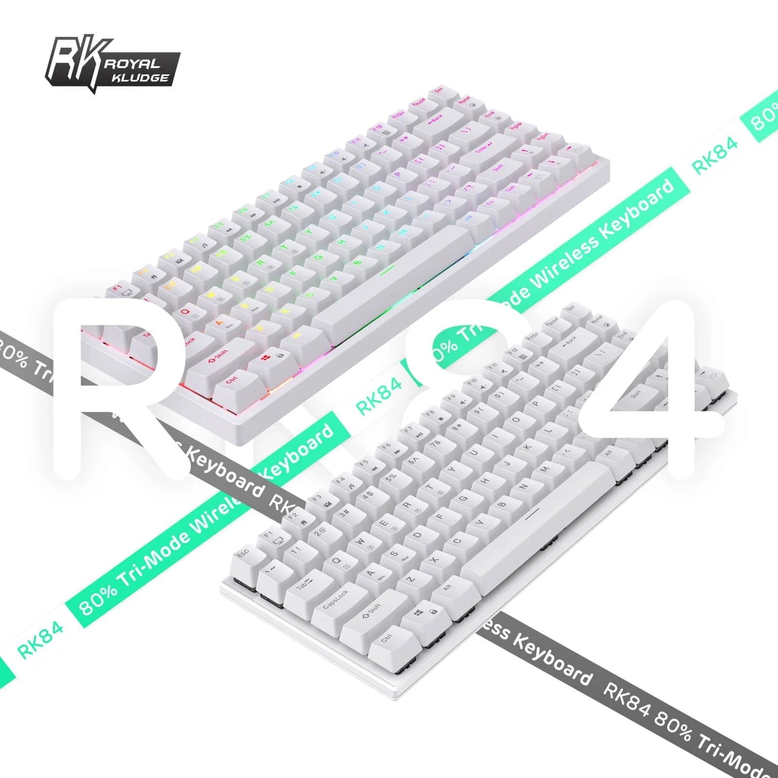 ROYAL KLUDGE GAMING KEYBOARD RGB TRI MODE HOT PLUG BLUE SWITCH WHITE RK84 - Image 5