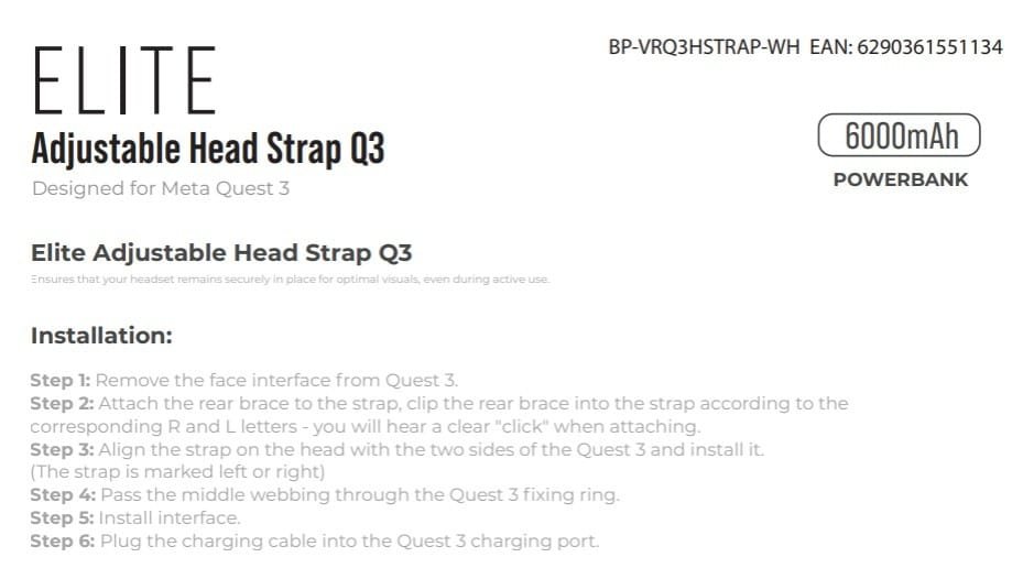 BLUPEBBLE ELITE ADJUSTABLE HEAD STRAP Q3 FOR META QUEST 3 WHITE BP-VRQ3HSTRAP-WH - Image 10