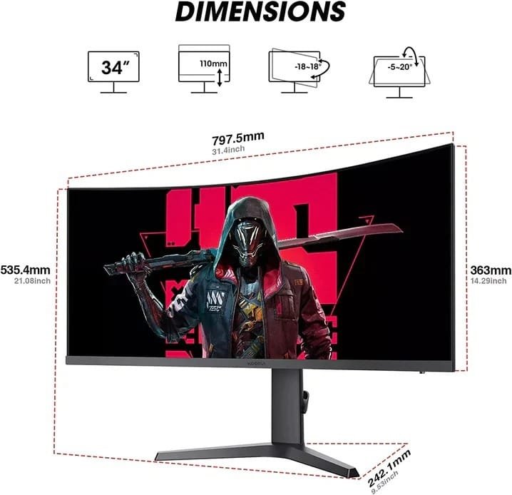KOORUI 34-INCH WQHD 3840 X 1440 165HZ CURVED GAMING MONITOR 34E6UC - Image 9