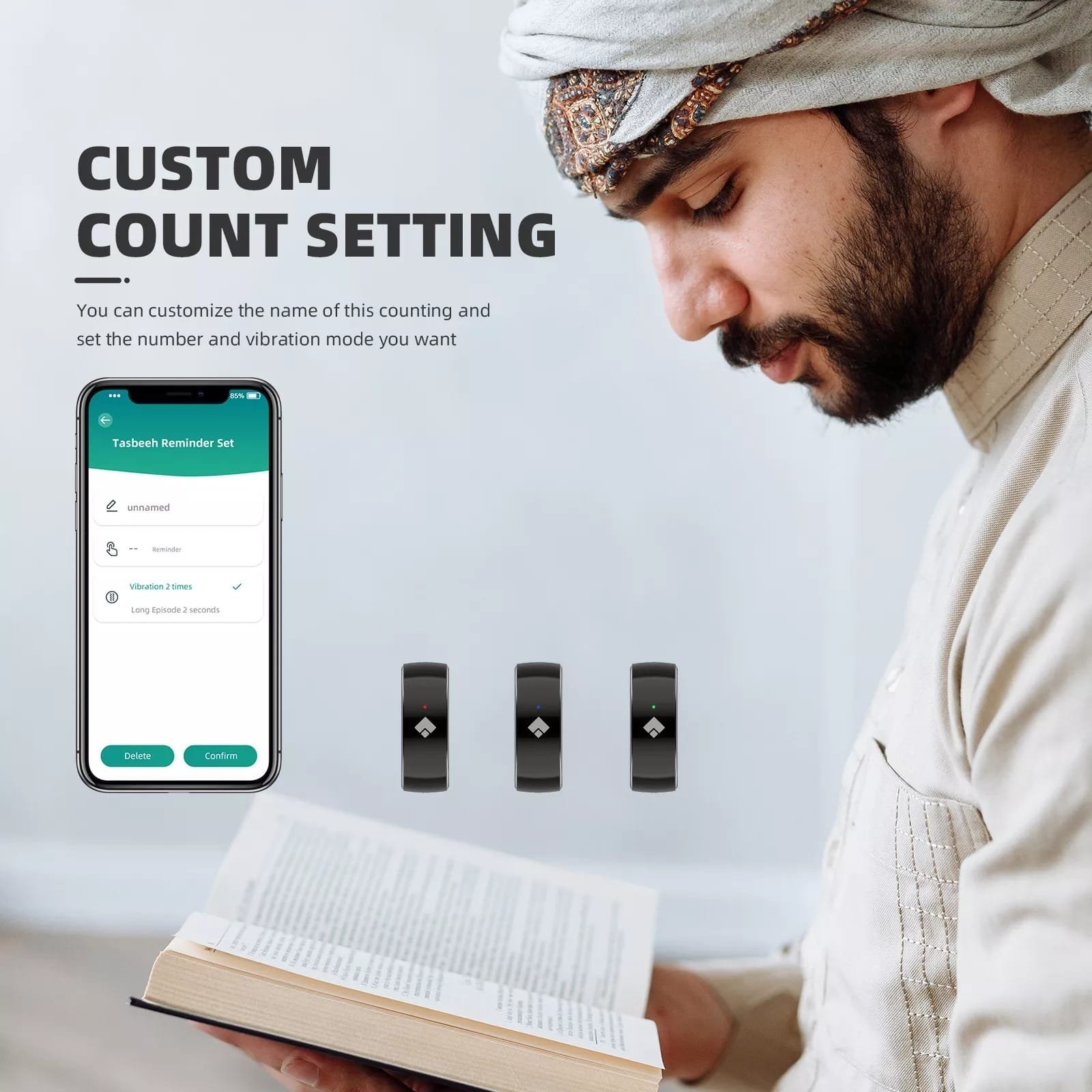 SMART TASBEEH RING BLACK QB708 - Image 6