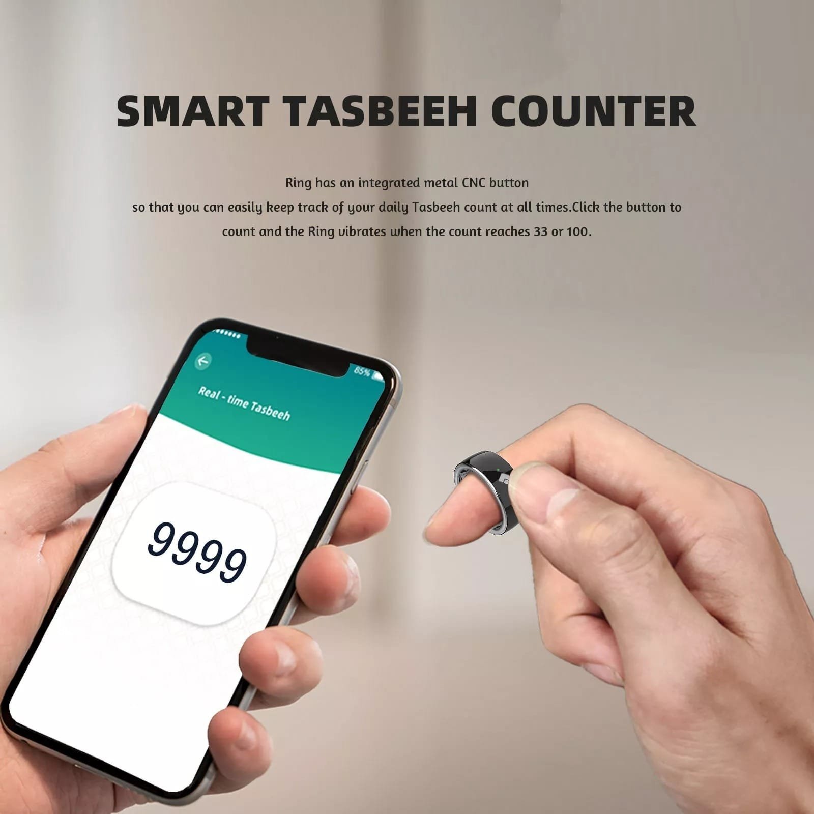 SMART TASBEEH RING BLACK QB708 - Image 4