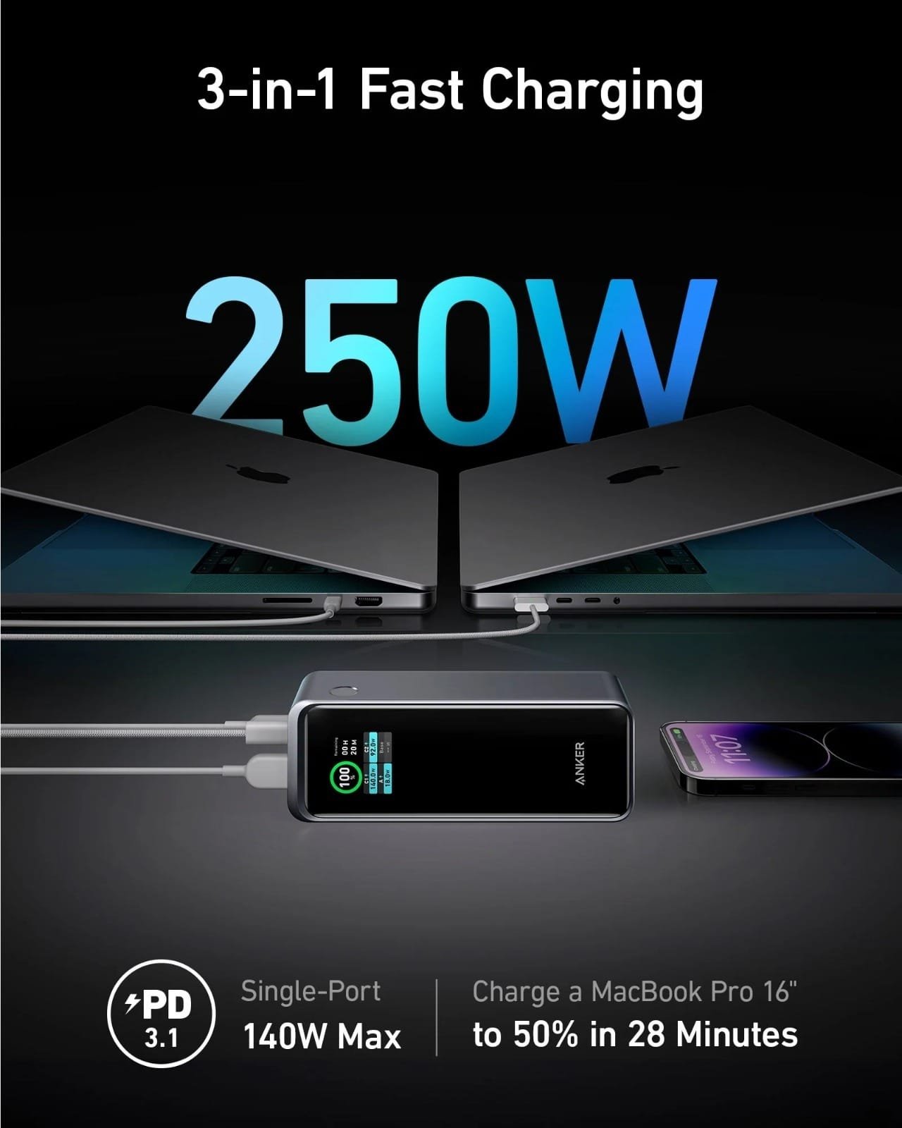 ANKER PRIME 27650 MAH 250W POWER BANK BLACK A1340011 - Image 5