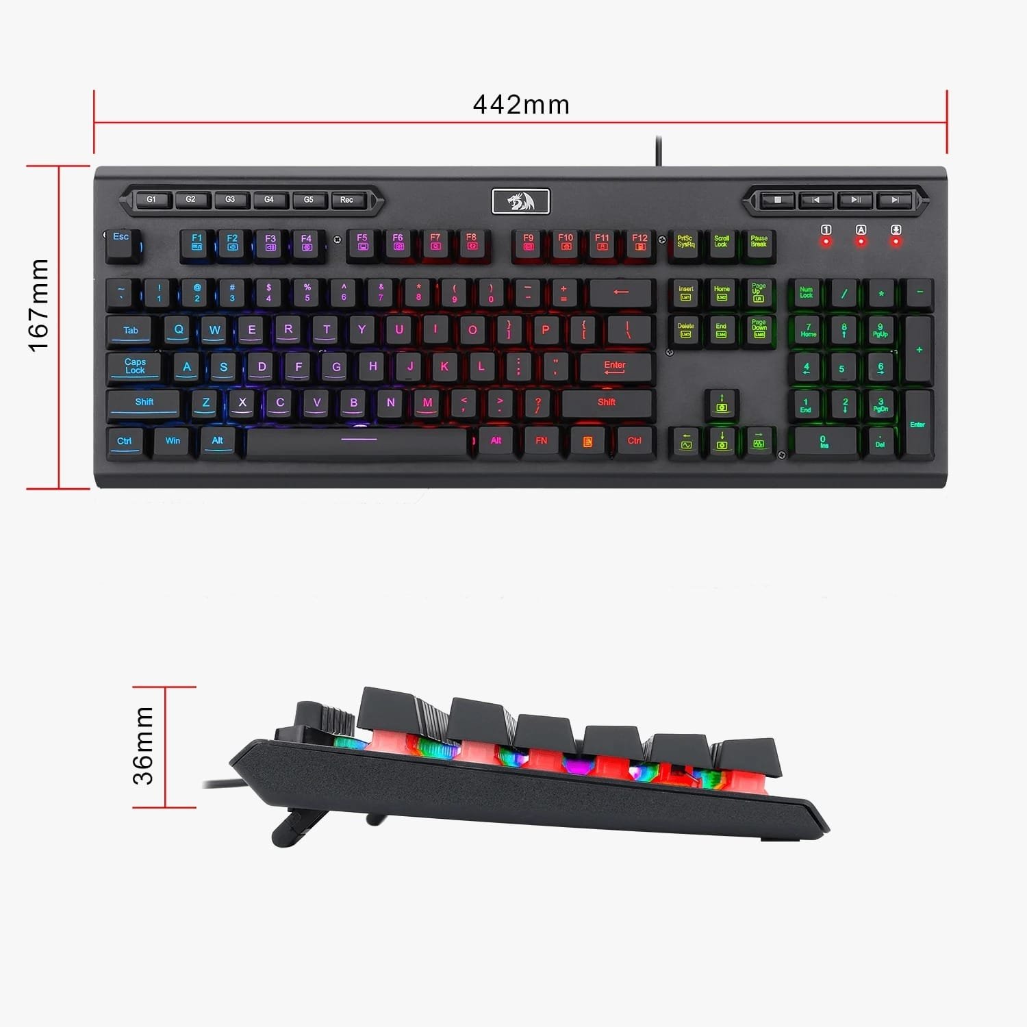 REDRAGON ADITYA WIRED GAMING KEYBOARD WITH MACRO KEYS K513 - Image 4