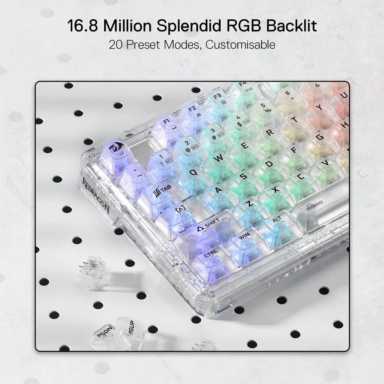 REDRAGON ELF PRO WIRELESS CRYSTAL 75% GASKET RGB GAMING KEYBOARD K649CT-RGB-PRO - Image 11